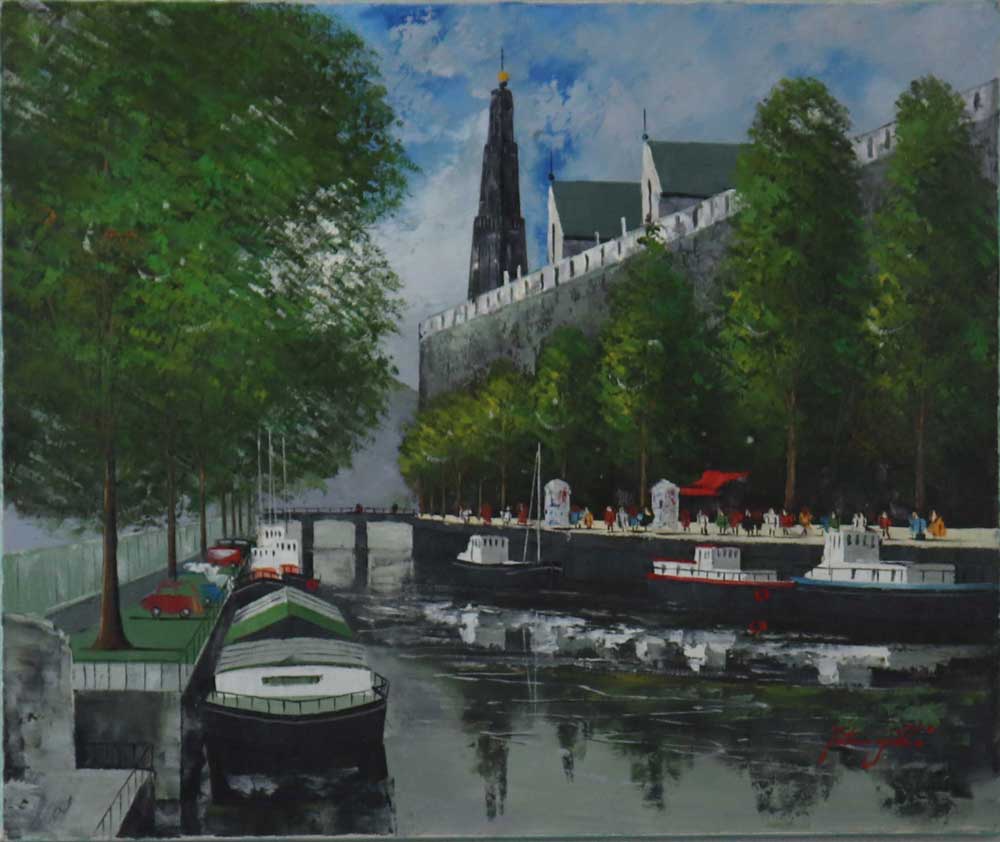 岡山のアート工房の絵画（アムステルダムの運河）